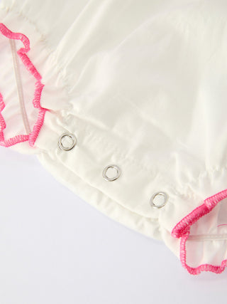 Fall White Baby Girls Romper with Pink Bow Embroidery