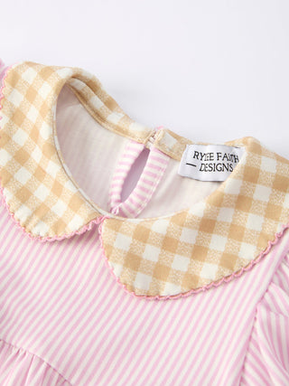 Farm Horse Bow Baby Girls Romper – Pink Plaid