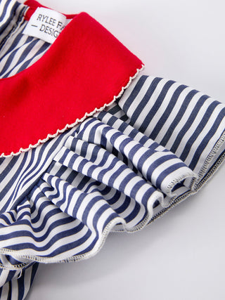 Girls Baseball Team Outfit – Striped Ruffle Sleeve Dress with Ball Design