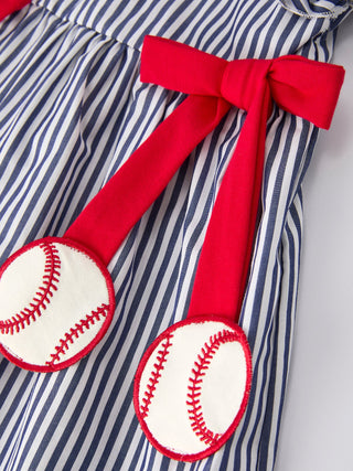 Girls Baseball Team Outfit – Striped Ruffle Sleeve Dress with Ball Design