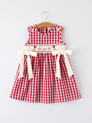Mommy & Me Girl Dress – Dog Baseball Smocking Embroidery Outfit