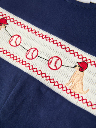 Baby Boys Romper – Dog Baseball Smocking Embroidery Outfit