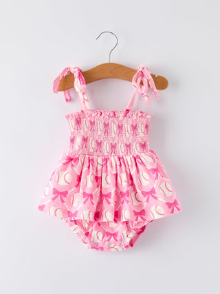 Baby Girl Pink Baseball Bow Print Romper Summer Outfit
