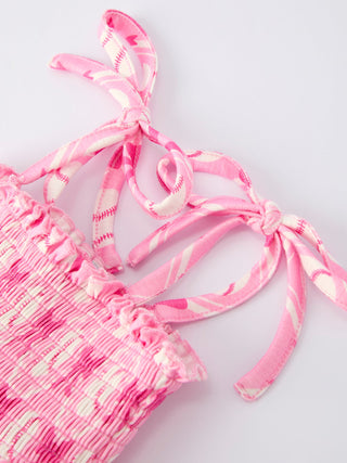 Baby Girl Pink Baseball Bow Print Romper Summer Outfit