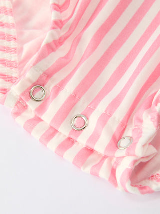 Baby Girls Baseball Embroidery Romper – Pink Stripe Casual Outfit
