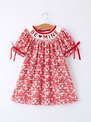 Valentine's Day "BE ❤ MINE" Embroidered Floral Girls' Dress