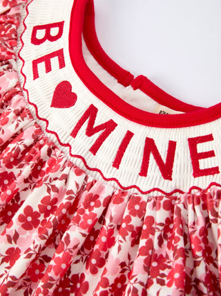 Valentine's Day "BE ❤ MINE" Embroidered Floral Girls' Dress