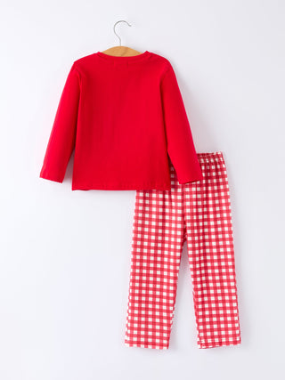 Red Valentine's Day Plaid Smocking Embroidered  Pony Boys Set