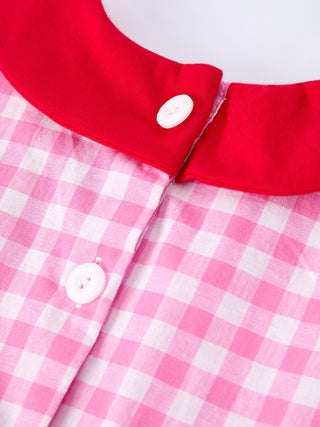 Valentine Pink Plaid Girls Dress with Red Hearts and Bows