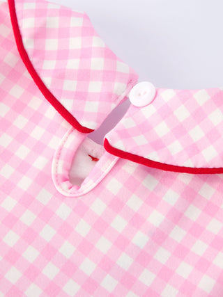 Girls' Valentine's Day Heart Smocking Embroidered Plaid Dress