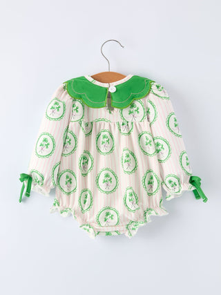 St. Patrick's Day Shamrock Striped Long Sleeve Baby Girl Romper