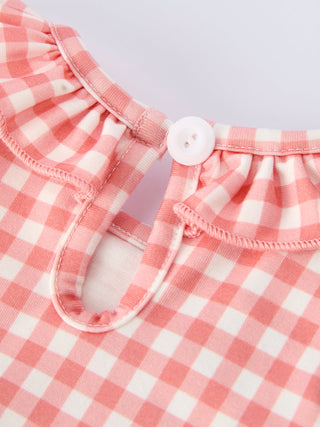 Girls Baseball Bow Smocking Embroidery Plaid Romper
