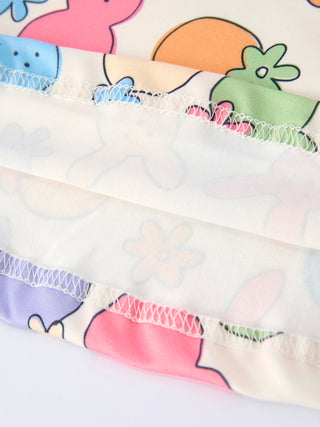 Easter Colorful Bunny Girls Twirl Short-sleeved Dress