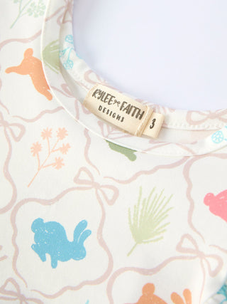 Easter Bunny Print Girls Flutter Sleeve Dress