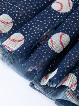 Baseball Theme Sleeveless Bow Strap Girls Dress