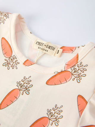Easter Carrot Print Girls Ruffle Hem Dress