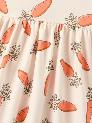 Easter Carrot Print Girls Ruffle Hem Dress