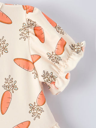 Easter Carrot Print Girls Ruffle Hem Dress