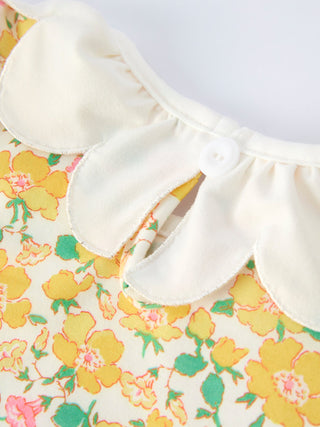 Easter Yellow Chick Embroidery Floral Girl Dress