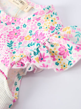 Easter Colorful Floral Bunny Bow Smocking Embroidery Girl Dress