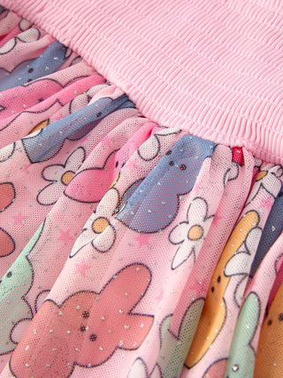 Easter Bunny Print Girl Tulle Dress
