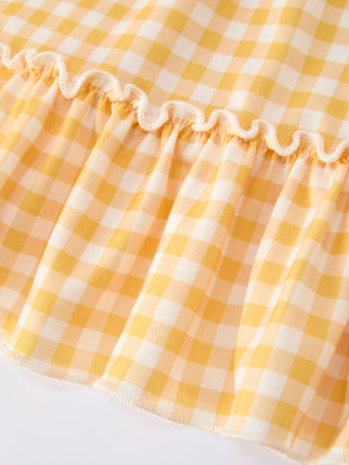 Fish Embroidery Smocking Plaid Girls' Dress