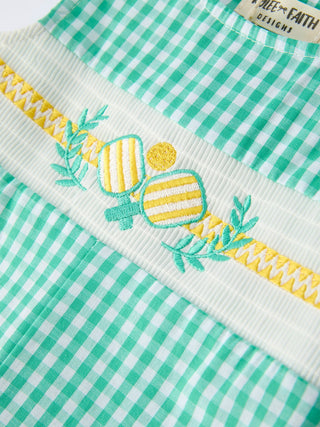 Pickle Ball Embroidered Smocked Green Baby Boys Romper