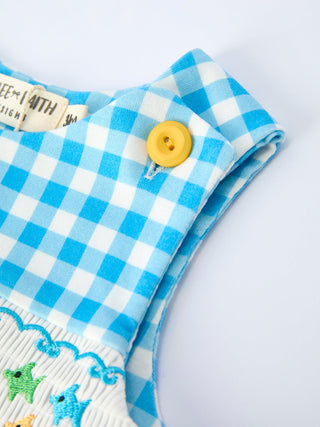 Fish Embroidery Smocking Plaid Baby Boy Romper