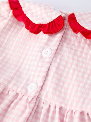 Girls' Plaid Smocked Strawberry Applique Dress