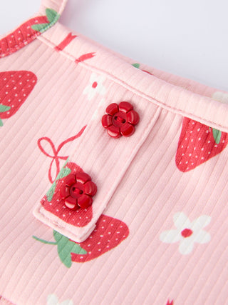 Strawberry Bow Baby Girls Short Sleeves Bloomer Set