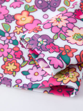 Hot Pink Summer Floral Girls Long-Sleeved Swimsuit Set