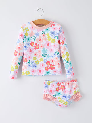 Summer Floral Girls Long Sleeve Swim Set