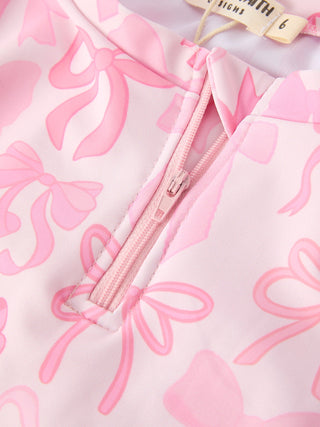 Summer Bow Print Girls Long Sleeve Swim Set