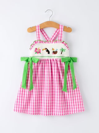 Summer Tropical Embroidered Short Sleeve Girls' Dress