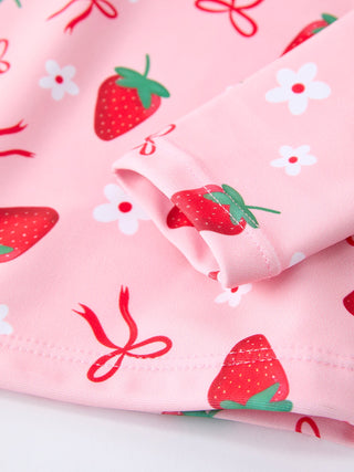 Summer Strawberry Print Girls Long Sleeve Swim Set