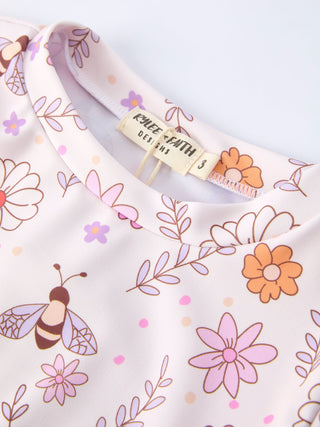 Girls Floral Bee Long Sleeve Ruffle Swimsuit Set