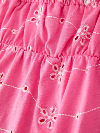 Pink Color Girl Bow Strap Ruffle Dress