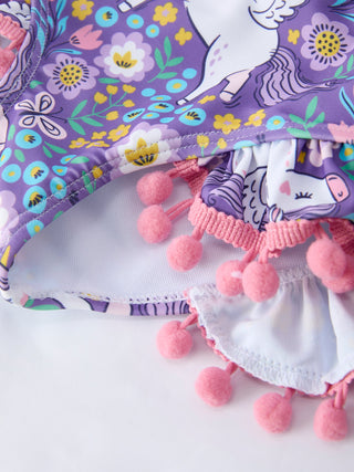 Girls Unicorn Long Sleeve Ruffle Swimsuit Set