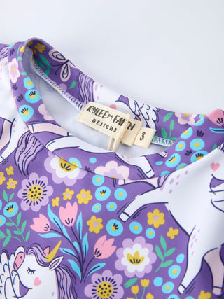 Girls Unicorn Long Sleeve Ruffle Swimsuit Set