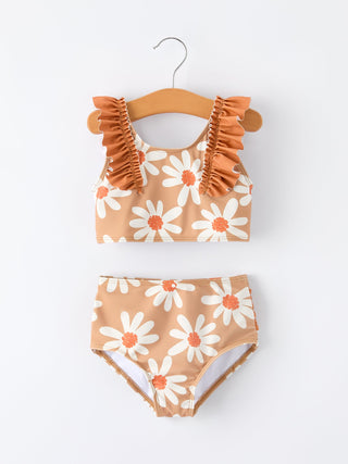 Daisy Floral Girls Ruffle Two Piece Swimsuit