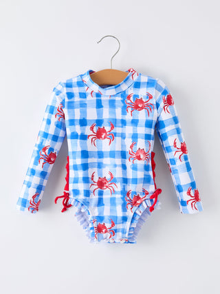 Summer Crab Girl Long Sleeve Ruffle One Piece Swimsuit
