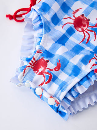 Summer Crab Girl Long Sleeve Ruffle One Piece Swimsuit