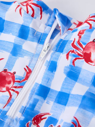 Summer Crab Girl Long Sleeve Ruffle One Piece Swimsuit