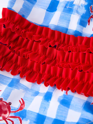 Summer Crab Girl Long Sleeve Ruffle One Piece Swimsuit