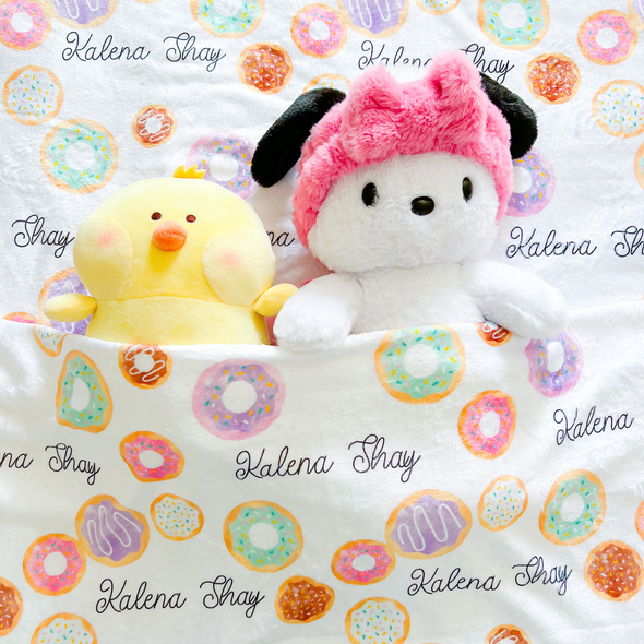 White Donuts Minky Name Blanket