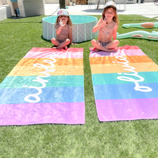 Custom Rainbow Beach Towel with Personalized Name - Retro Style