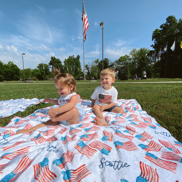 Personalized Patriotic USA Blanket - Custom Name 4th of July Holiday Memorial Day Summer