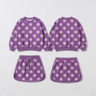 Purple floral performance active skorts set