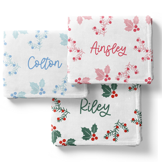 Holly and Jolly - Blue - Personalized Blanket