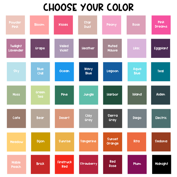 a color chart with the names of different colors